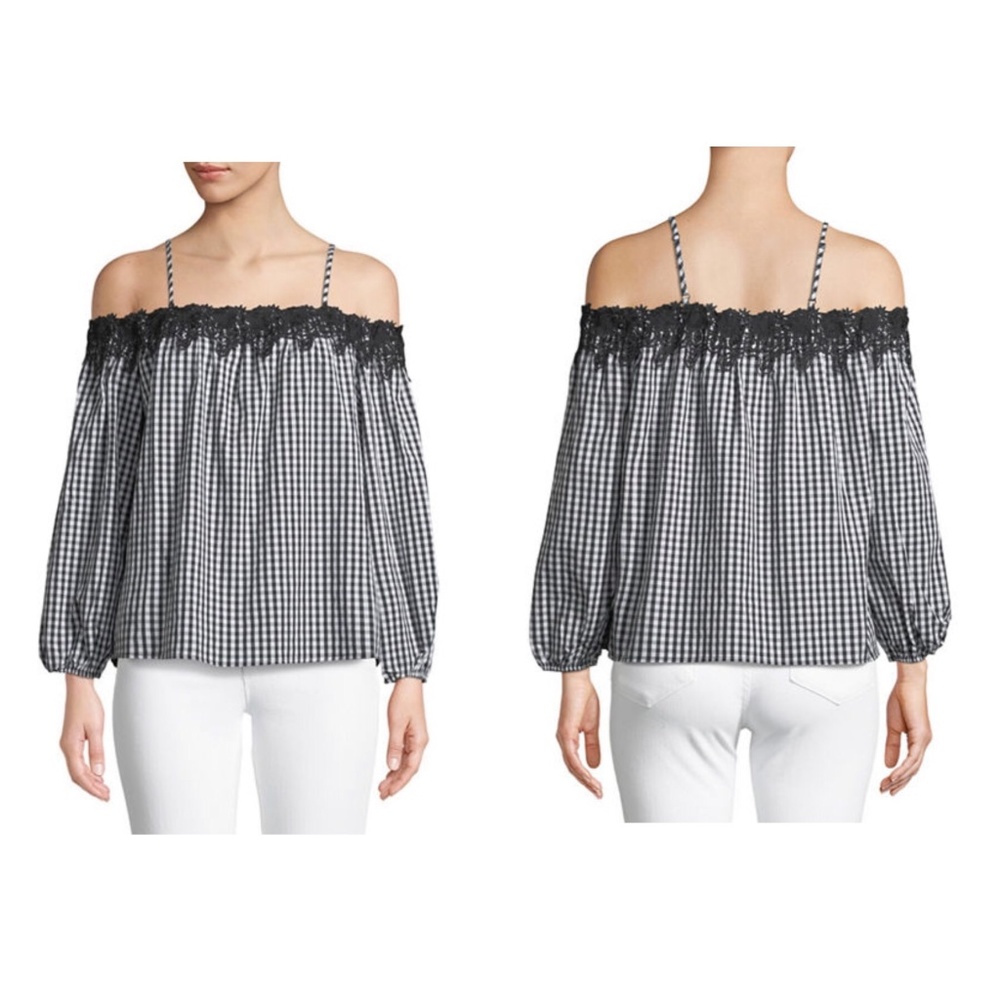 R&J Couture Lace-Trim Gingham Blouse - Size M